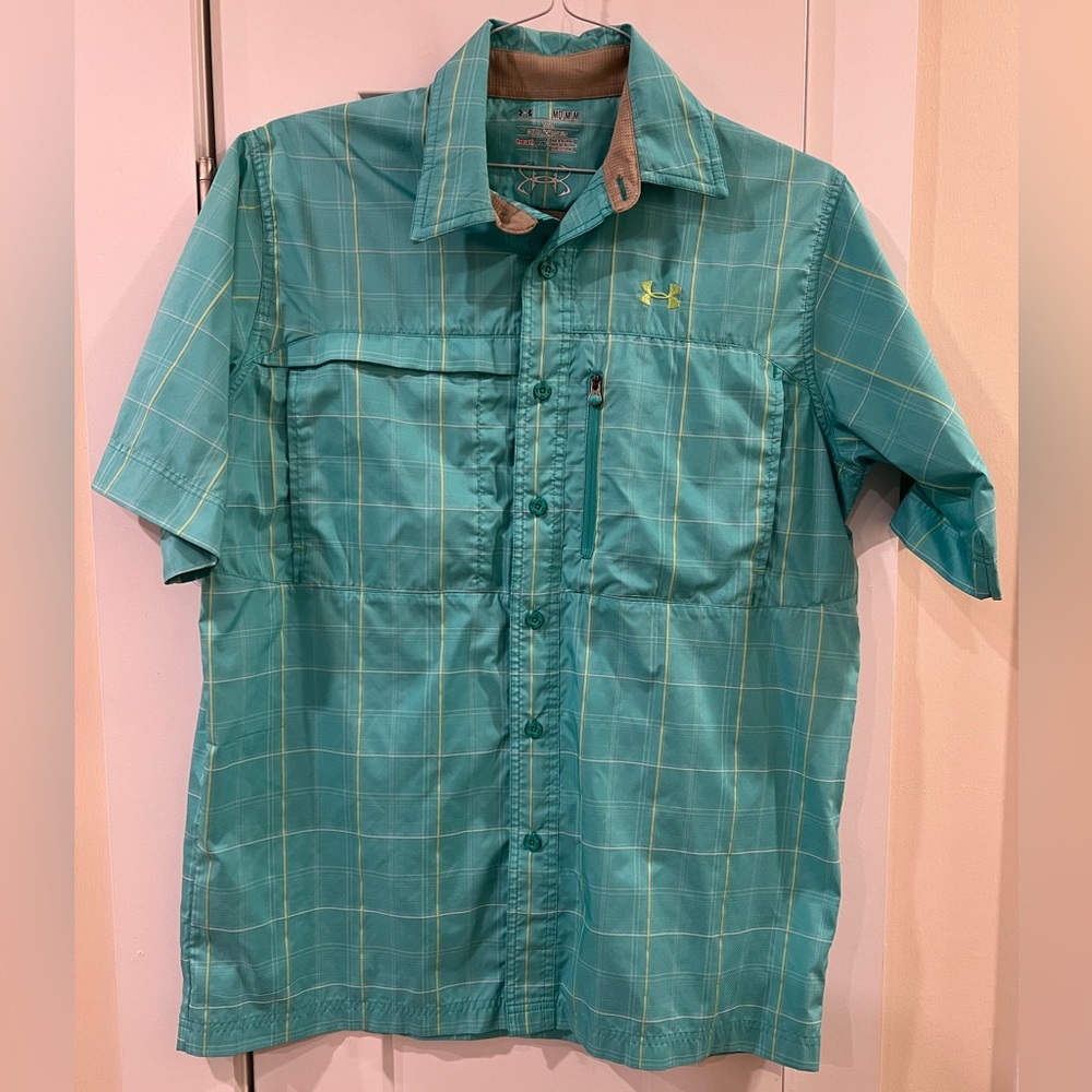 Under Armour Men's Aqua Plaid Button Down Shirt